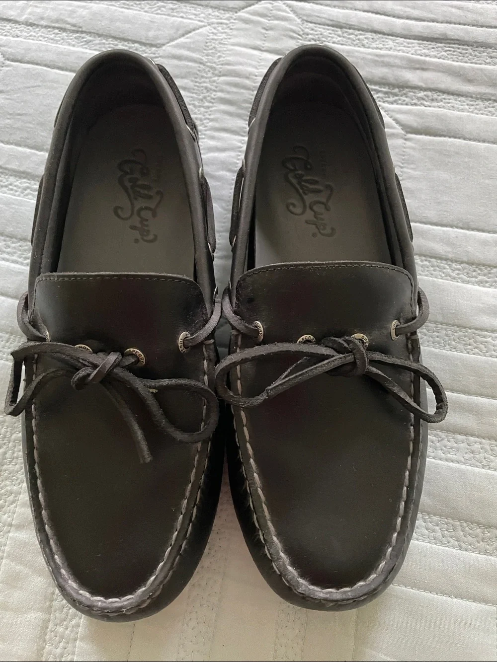 Sperry Men’s Black Leather Boat Shoes 8W